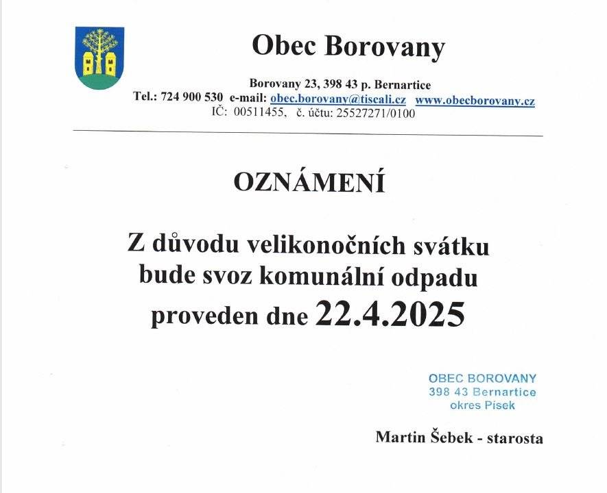 SVOZ KOMUNÁLNÍHO ODPADU O VELIKONOCÍCH