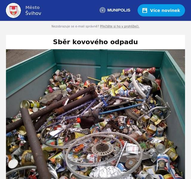 FC Švihov oznamuje, že v neděli 27. dubna od 8:30 hodin proběhne po Švihově sběr kovového odpadu.