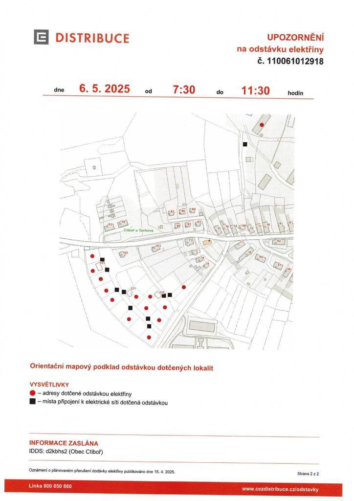 Odstávka elektřiny 6.5.2025