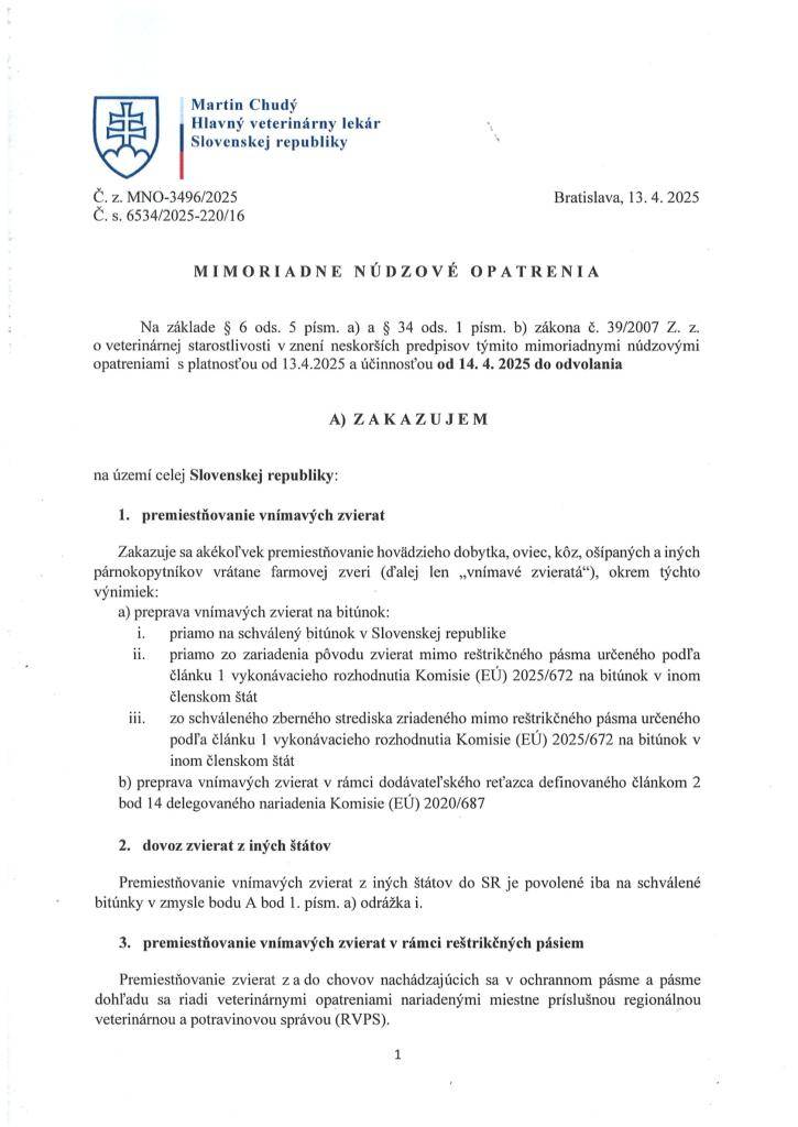 Mimoriadne núdzové opatrenia/Rendkívüli óvintézkedések