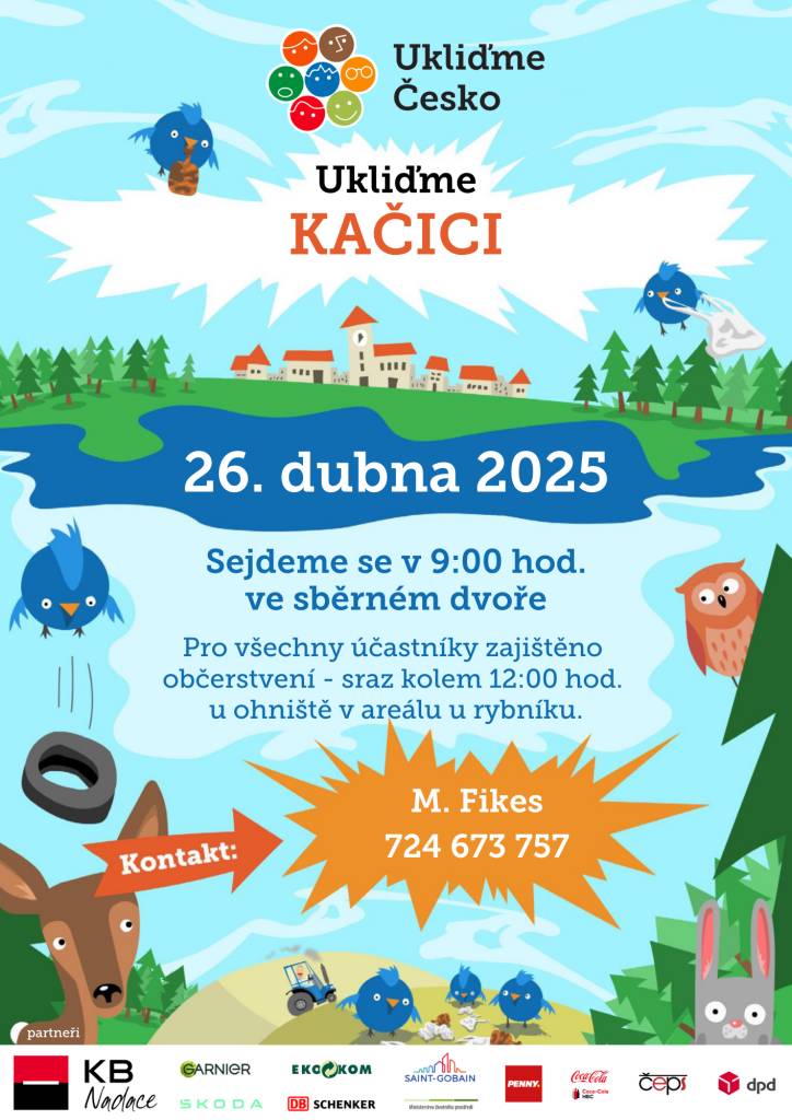 Zveme vás na akci, sraz v 9:00 hod. ve sběrném dvoře. Pro všechny účastníky bude po úklidu zajištěno občerstvení,  sraz kolem 12:00 hod. u ohniště v areálu u rybníku.