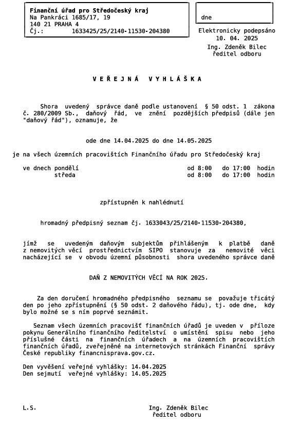 Daň z nemovitých věcí 2025