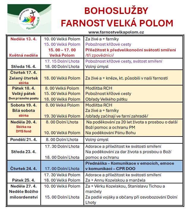 Rozpis velikonočních bohoslužeb 2025