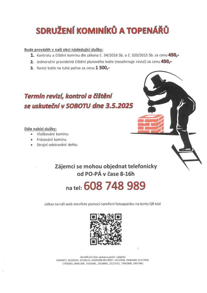 SDRUŽENÍ KOMINÍKŮ A TOPENÁŘŮ ve Zvoli 3.5.2025