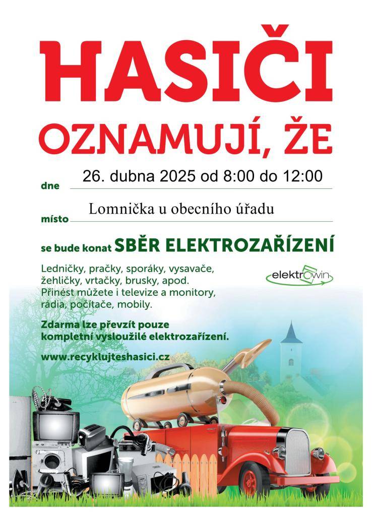 V sobotu 26.4.2025 od 8.00 hodi