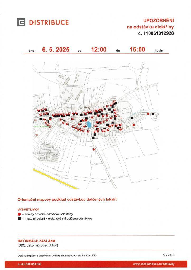 Odstávka elektřiny 6.5.2025 CELÁ OBEC
