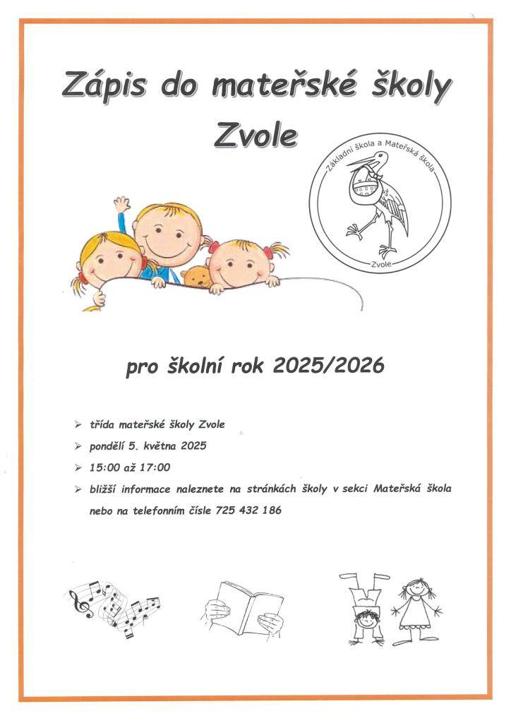 Zápis dětí do mateřské školy Zvole 5.5.2025