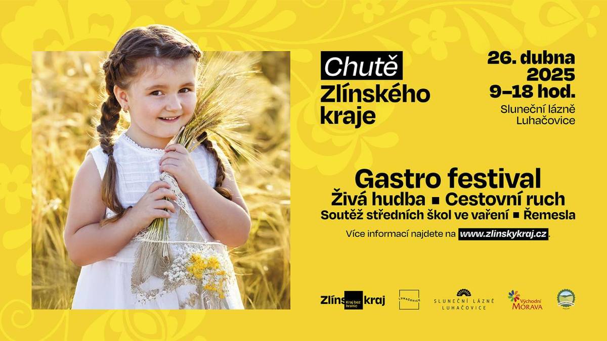Zveme veřejnost na druhý ročník gastrofestivalu Chutě Zlínského kraje, který se uskuteční 26. dubna ve Slunečních lázních v Luhačovicích. Akce nabídne bohatý program včetně ochutnávek regionálních specialit, soutěže mladých kuchařů, barmanských show a řady dalších aktivit.