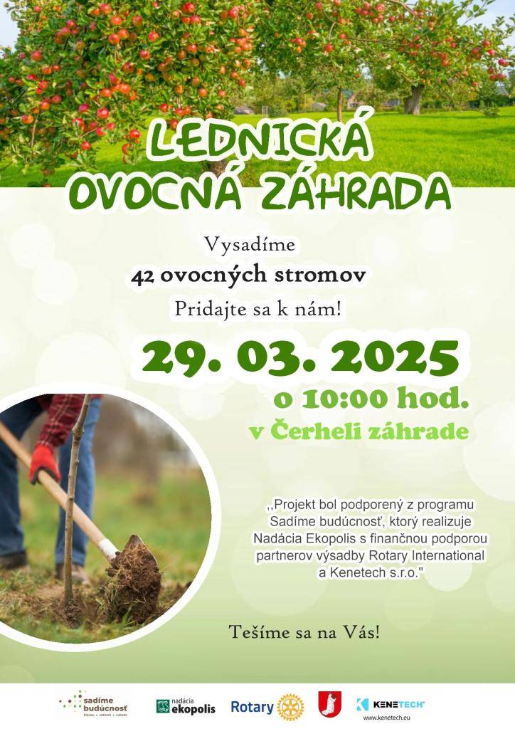 Pozývame všetkých ochotných dobrovoľníkov na spoločné  sadenie ovocných stromov v Čerheli záhrade.  Ak Vám záleží na krajšej ovocnej budúcnosti, pridajte sa k nám!  Každá ruka je vítaná..  Tešíme sa na Vás!