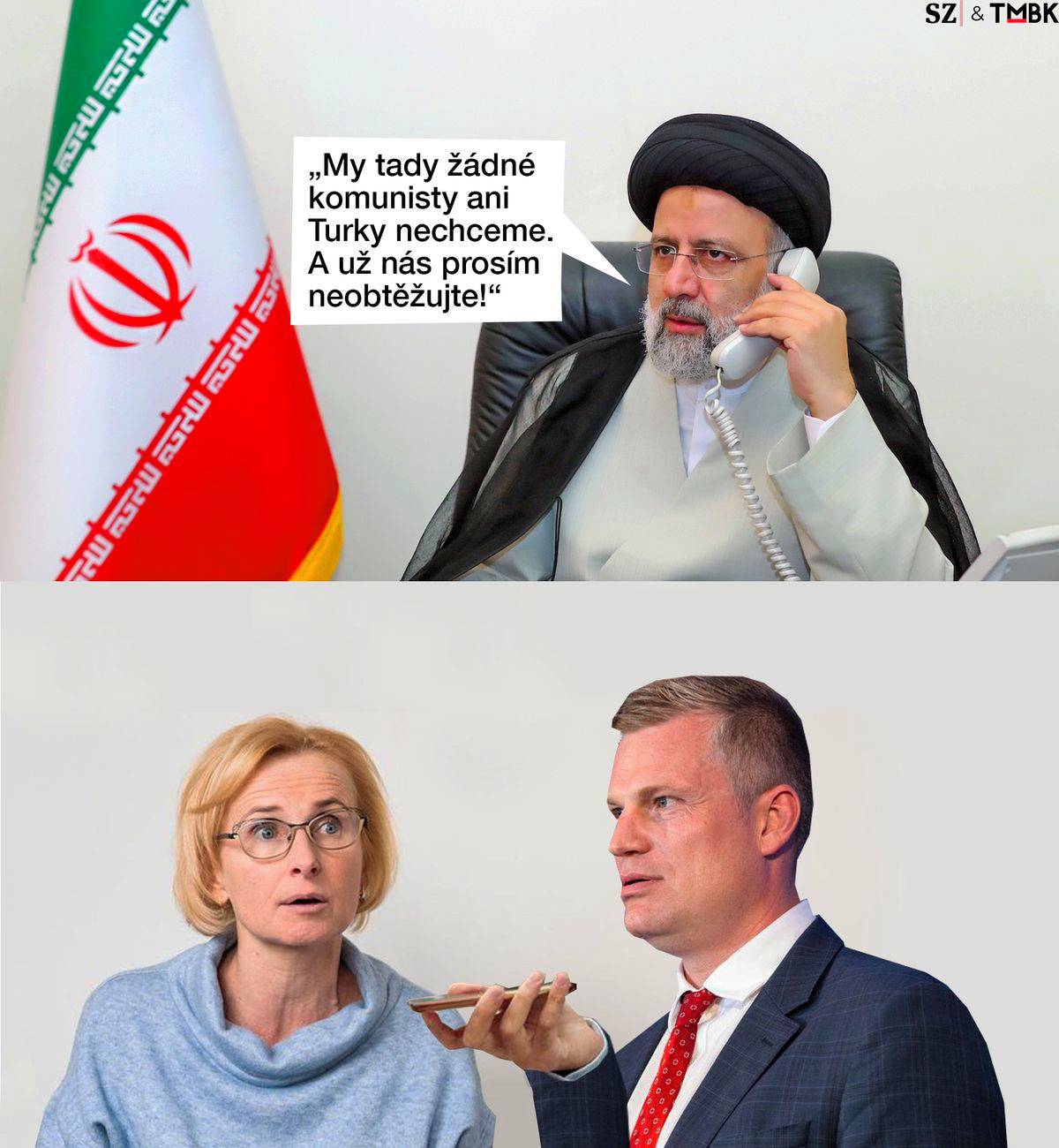 Konečná (KSČM) poslala Patriku Kořenářovi předžalobní výzvu k odstranění videa, ve kterém popisuje schůzky politiků s představiteli íránského režimu. Konečná nebyla jediným politikem, který měl s Íránci jednat. Koláž TMBK pro SZ.