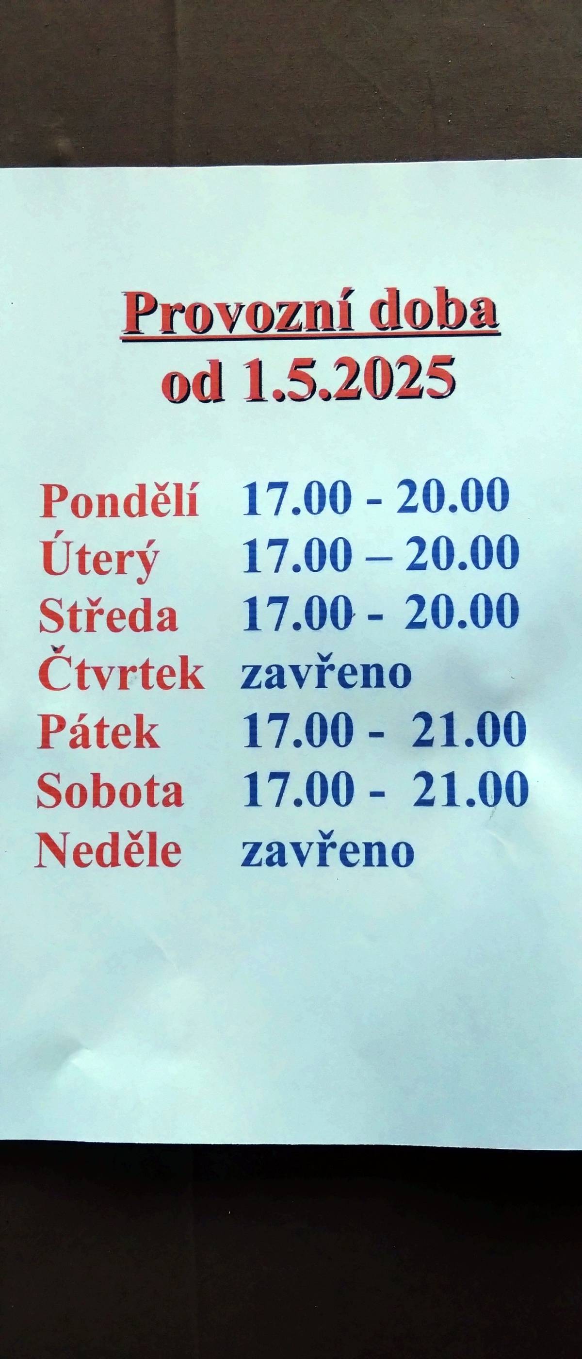 Zasíláme úpravu otevírací doby hospody Pod Svíbem od 1. května 2025