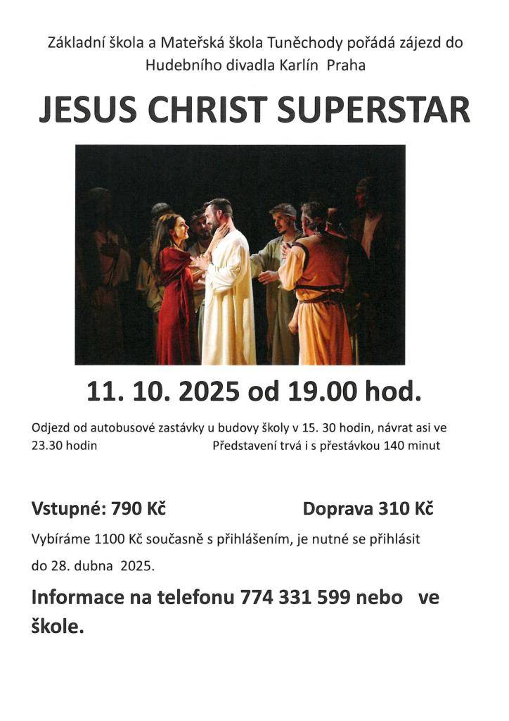 Cena vstupenky s dopravou je 1.100,- Kč. Rezervovat a zaplatit je potřeba do 28. dubna 2025 ve škole.