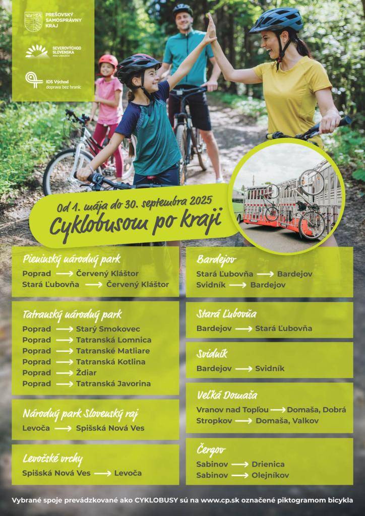 Cyklobusy budú prevádzkované od 1. mája do 30. septembra 2025, umožňujúc cyklistom objavovať krásy Slovenska. Na vybraných spojoch sú označené piktogramom bicykla, čo uľahčuje ich identifikáciu.