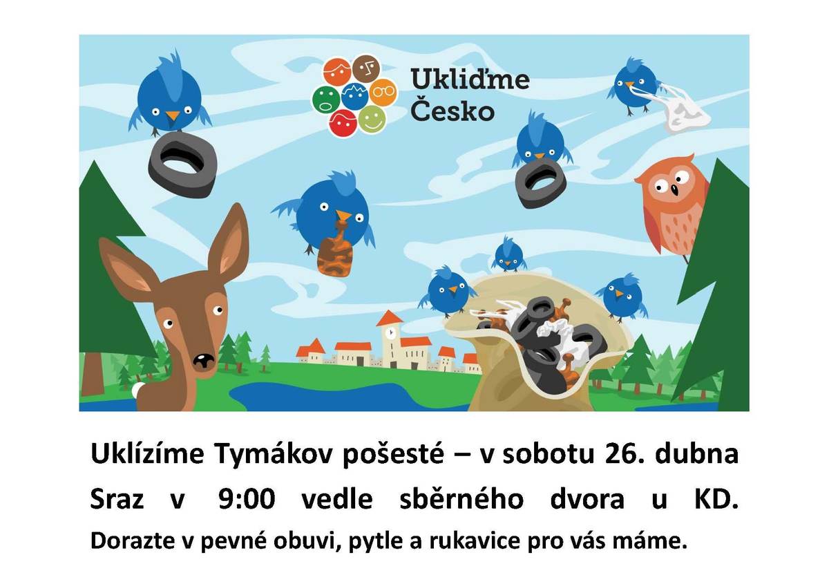 Sobota 26.4.2025 od 9.00hod u sběrného dvora. Rukavice a pytle jsou k dispozici. Drobné občerstvení.