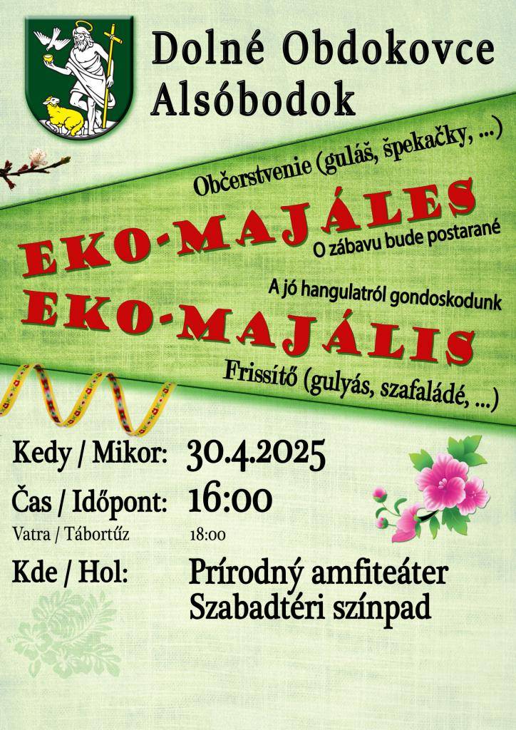 Srdečne Vás pozývame na tradičný EKO-Majáles, ktorý sa uskutoční dňa 30. apríla 2025 (streda) od 16:00 hod. v areáli prírodného amfiteátra. Májová vatra bude zapálená o 18:00 hod. O občerstvenie a dobrú zábavu bude postarané.