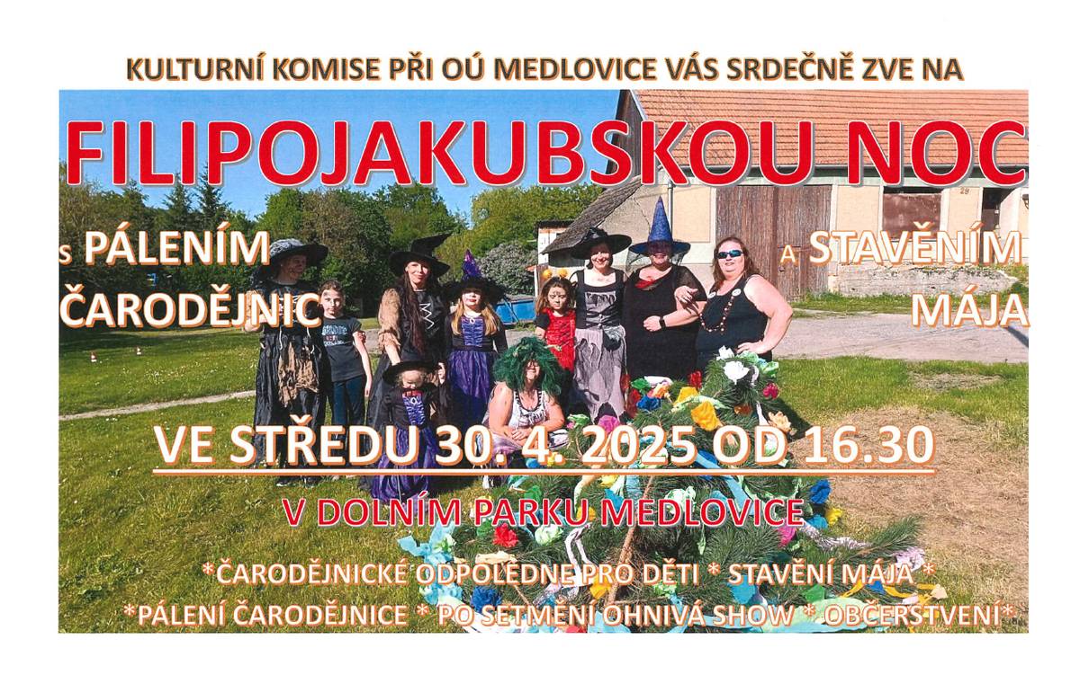 Akce se uskuteční ve středu 30. dubna 2025 od 16:30 v dolním parku v Medlovicích.
