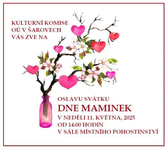 Kulturní komise OÚ Vás zve na den maminek https://www.sarovy.cz/den-maminek-1745386697