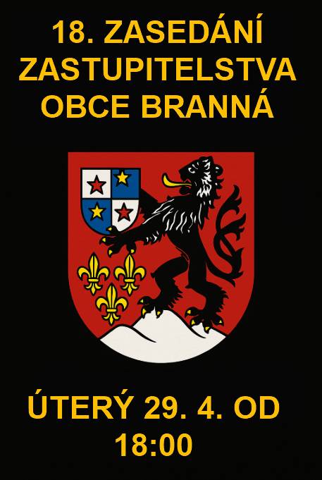 Vážení spoluobčané, jste srdečně zvání na veřejné 18. zasedání zastupitelstva obce Branná dne 29. 4. 2025 od 18:00.