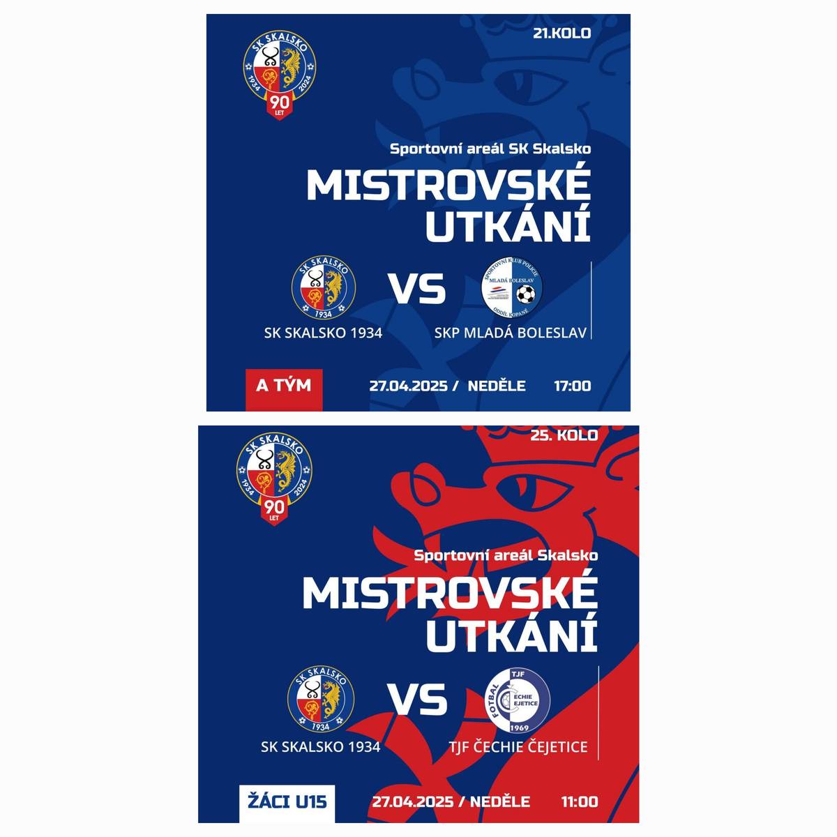 SK Skalsko zve v neděli 27.4 na domácí zápasy; starší žáci U15 hrají od 11hodin domácí zápas s Čechie Čejetice a muži nastoupí, take doma od 17:00hodin proti SKP MB. děkujeme za podporu našich týmů.