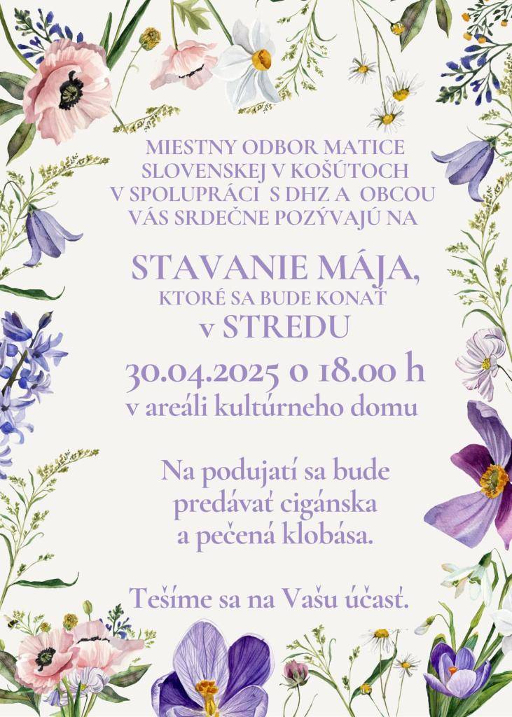 30.04.2025 o 18:00 hod. v areáli kultúrneho domu v Košútoch