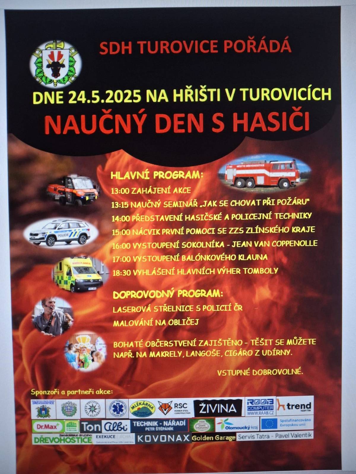Zveme Vás 24.5.2025 od 13:00 h. na NAUČNÝ DEN S HASIČI na hřiště v Turovicích