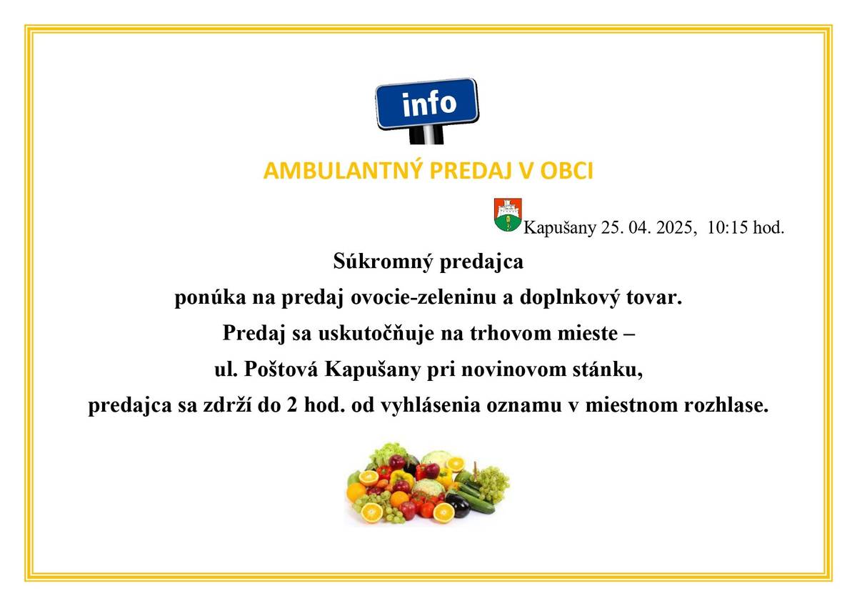 Ambulantný predaj ovocie-zelenina v obci