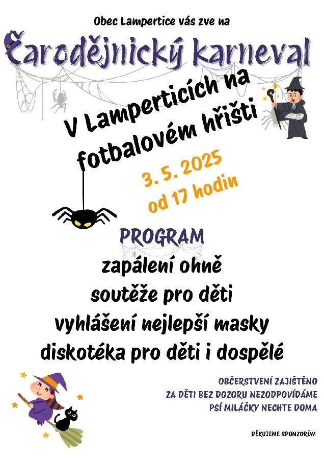 Zveme všechny občany na čarodějnický karneval.