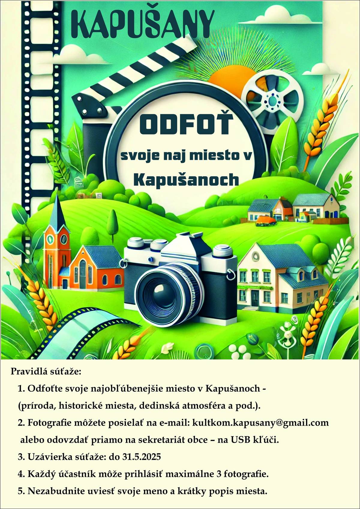 Do 31. 5. 2025 je stále možnosť zapojiť sa do súťaže Odfoť svoje naj miesto v Kapušanoch! Neváhajte a zapojte sa aj vy vlastnou fotografiou.