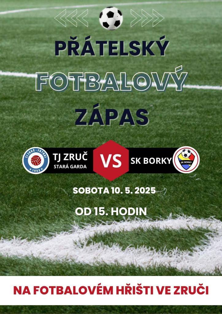 Fotbalové utkání se koná 10.5.2025 od 15:00 na hřišti TJ Zruč.