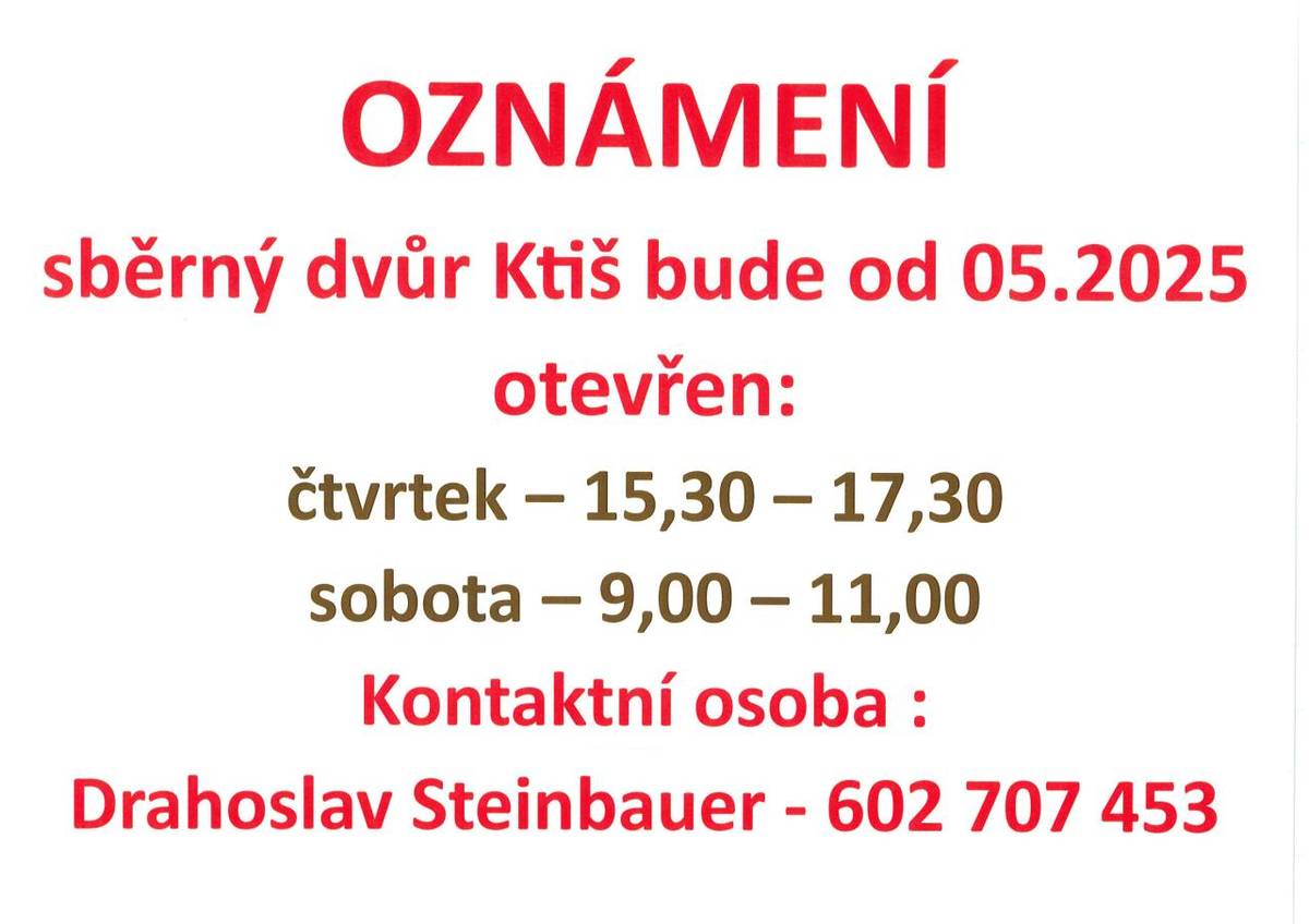 Nová otevírací doba - Sběrný dvůr