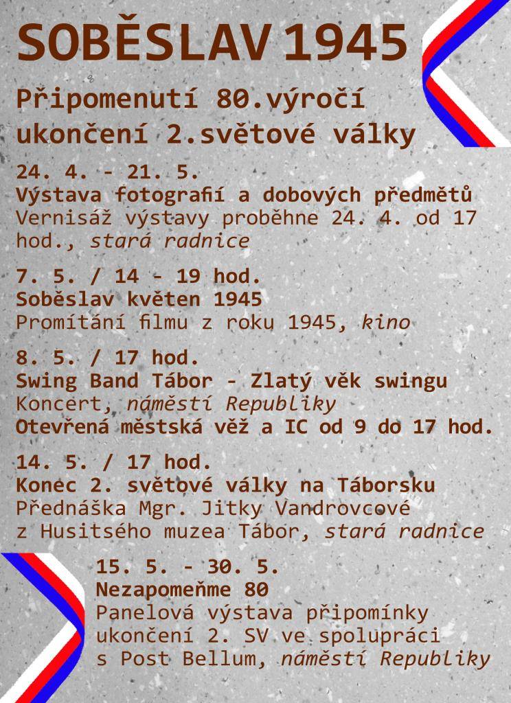 Zveme na akce k připomenutí 80 let od ukončení 2. světové války.