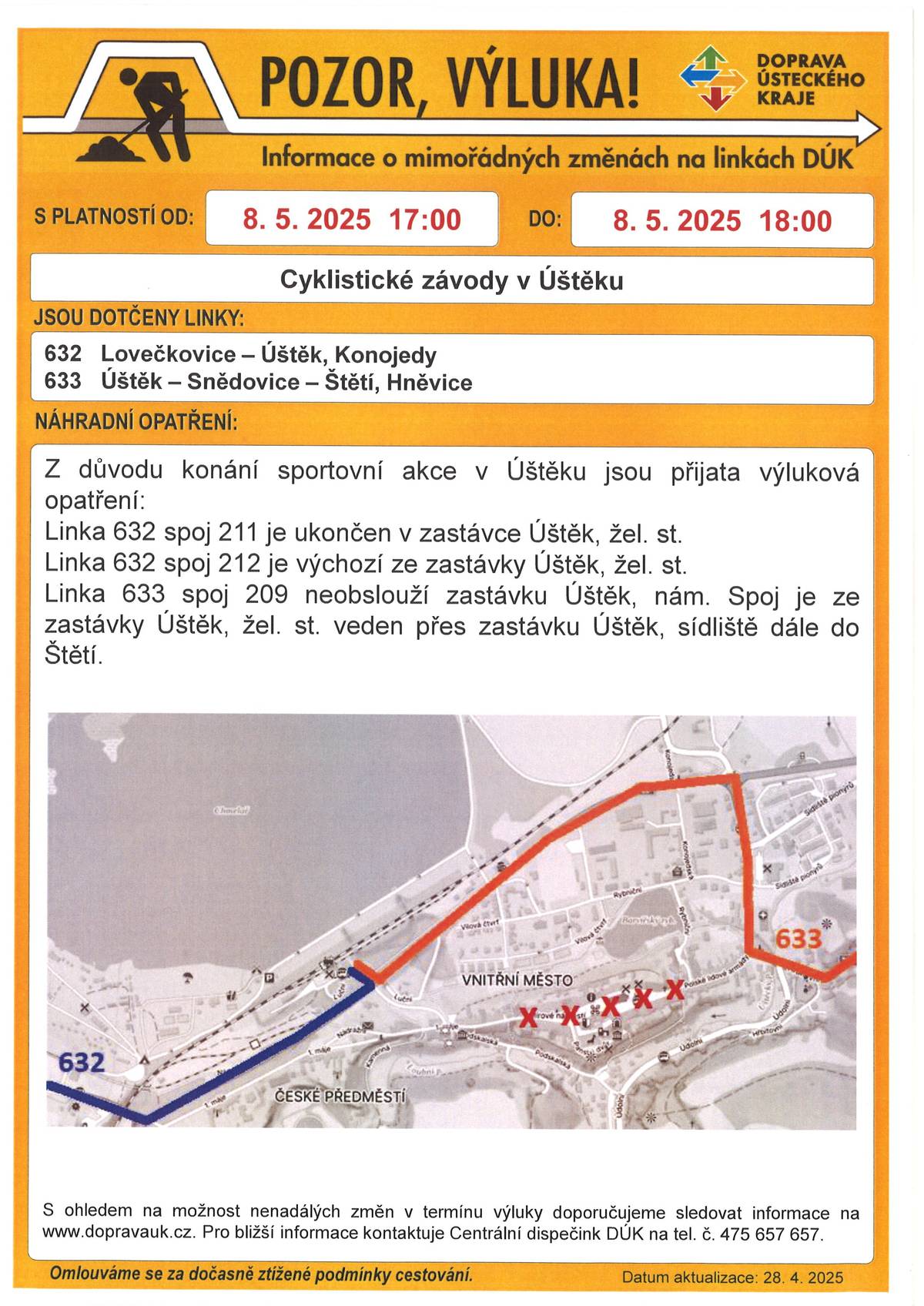 Na vědomost se dává změny v bus zastávkách v Terezíně a v Úštěku, více v přílohách.