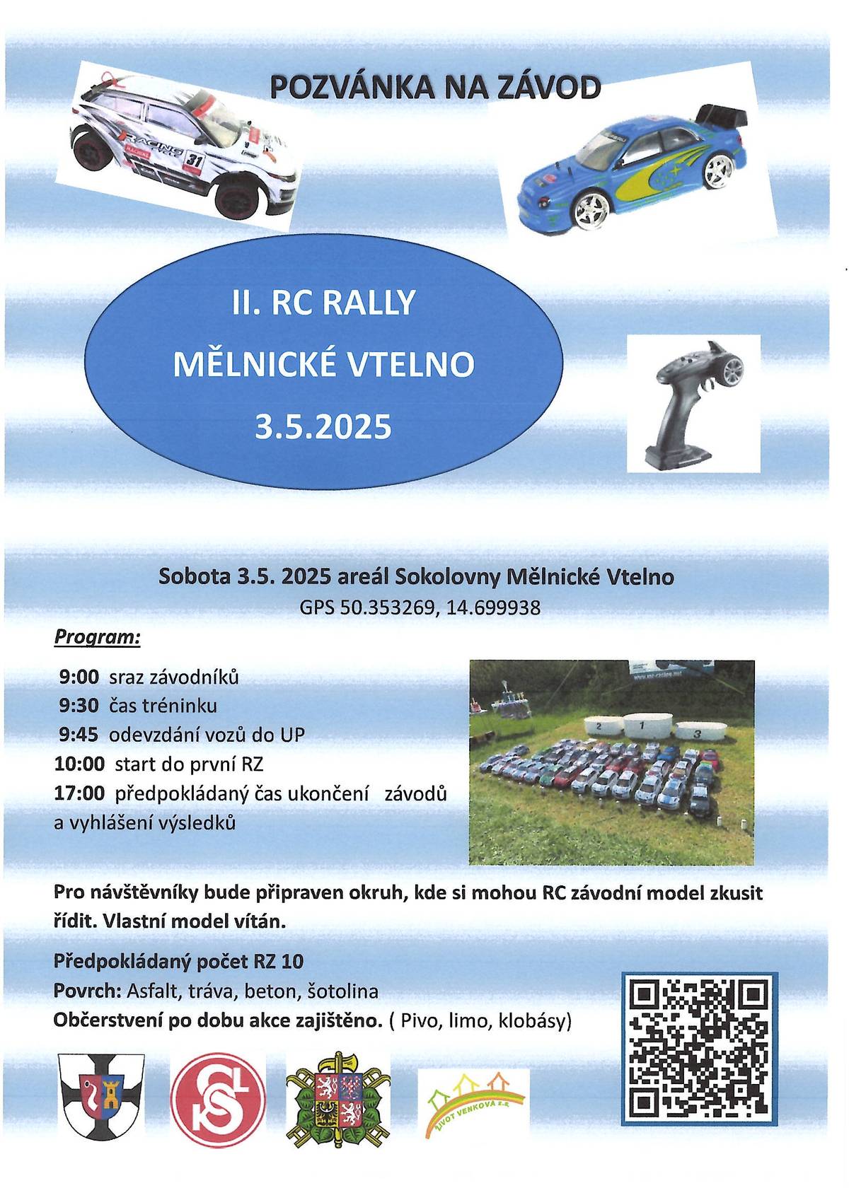 Přijďte se podívat na II. RC Rally závodních modelů v areálu Sokolovny v Mělnickém Vtelně v sobotu 3.5.2025 od 9 hodi