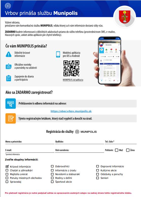 zaregistrujte sa do systému munipolis