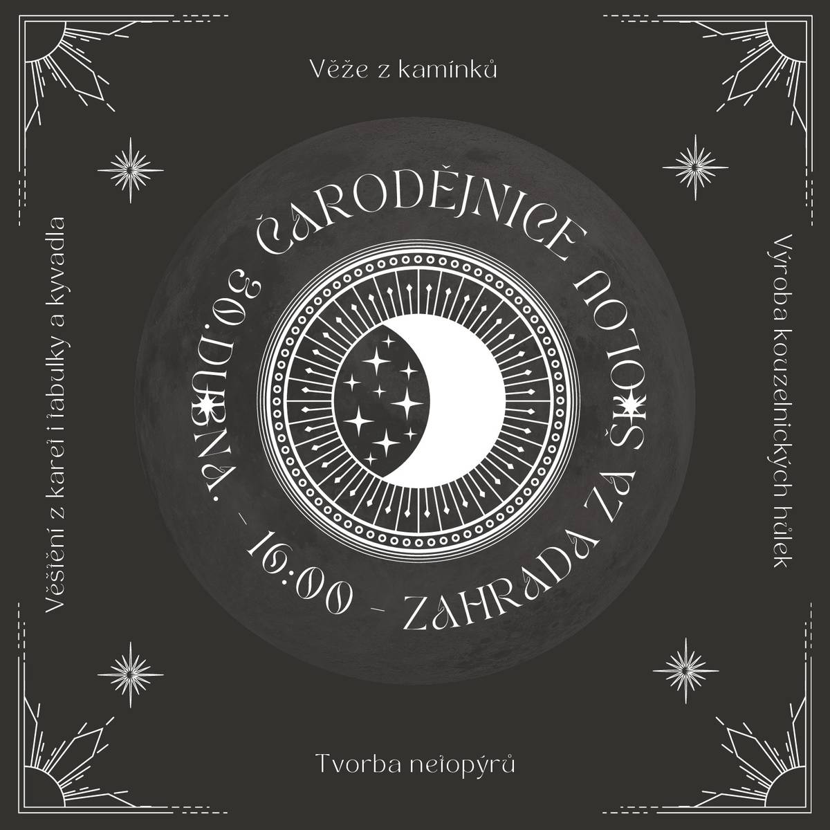 Vážení občané,   přijďte si s námi užít poslední dubnový den zahalený tajemnem 💀 Aktivity pro děti i společné opečení špekáčků pro všechny 😍 Letový prostor nad školní zahradou bude též připraven ✈️ Od 16 hodin se na Vás budeme těšit!