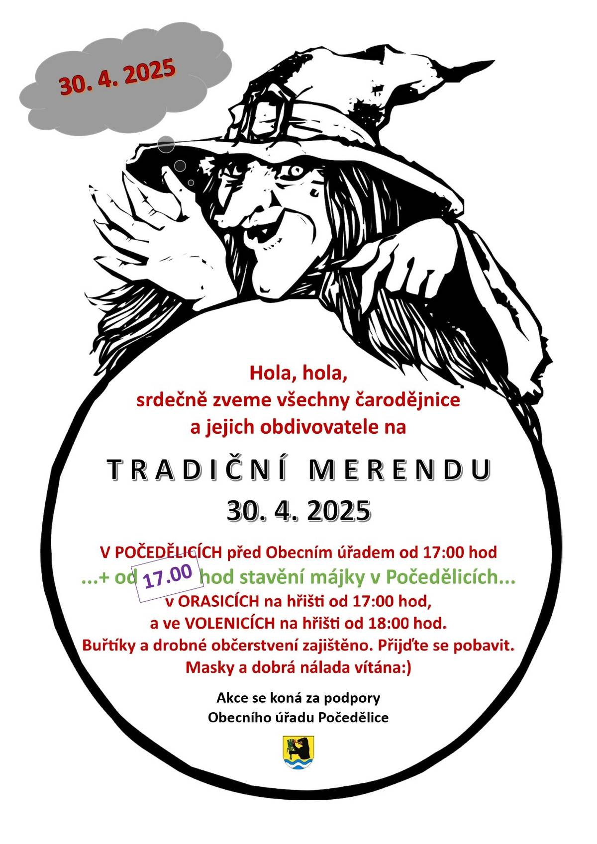 Změna času: Stavění máje v Počedělicích bude dnes od 17 hod před hostincem.