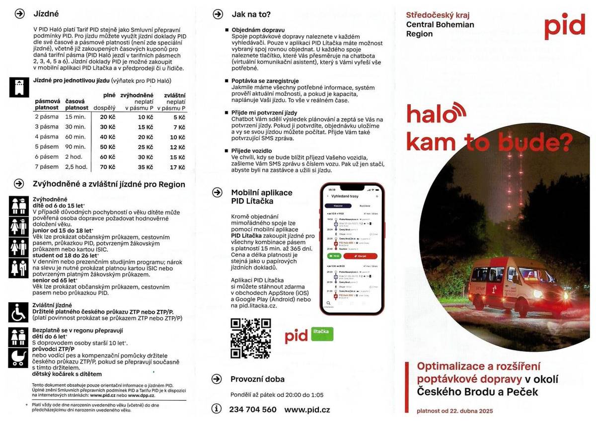 poptávková doprava v okolí Českého Brodu a Peček - večerní rozvozy od vlaků