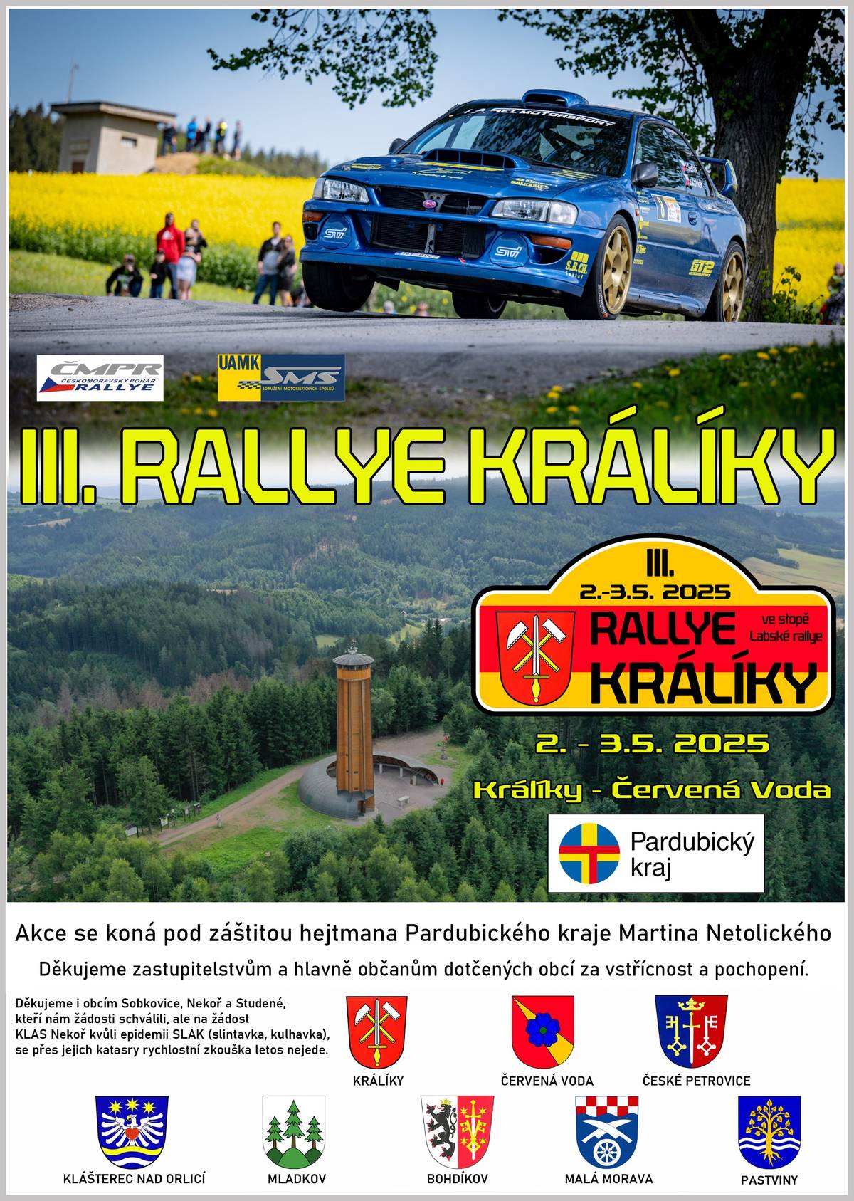 3. Ročník Kralické rallye je tady. Hlavní závod proběhne dne 3. 5. 2025. Trať bude uzavřena  2X na 4 hod s polední přestávkou. Podrobnější informace naleznete na www.rallyekraliky.cz. Na akci vás zve obec České Petrovice