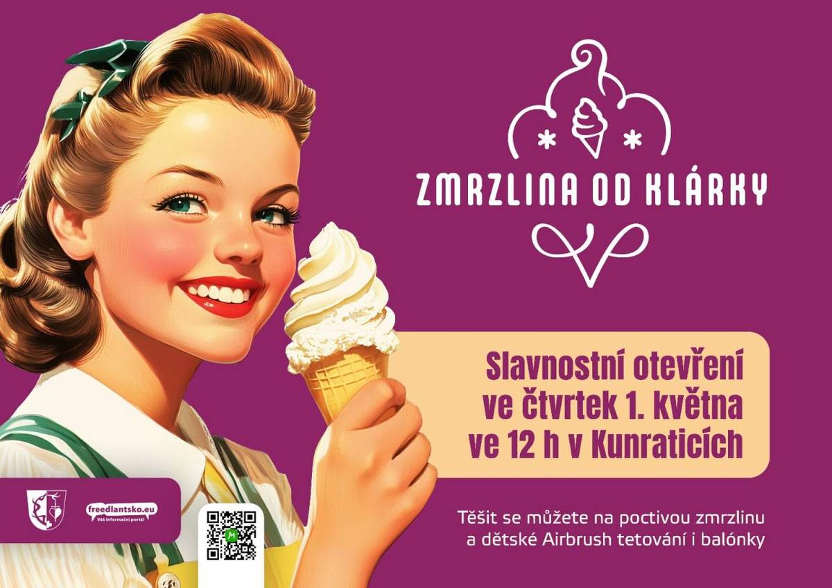 Ve čtvrtek 1. května ve 12 hodin proběhne slavnostní otevření provozovny s točenou zmrzlinou.