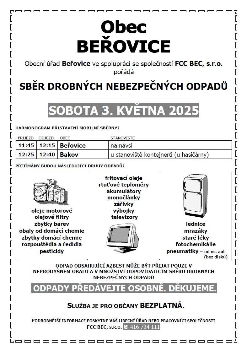 Sběr drobných nebezpečných odpadů 3.5.2025