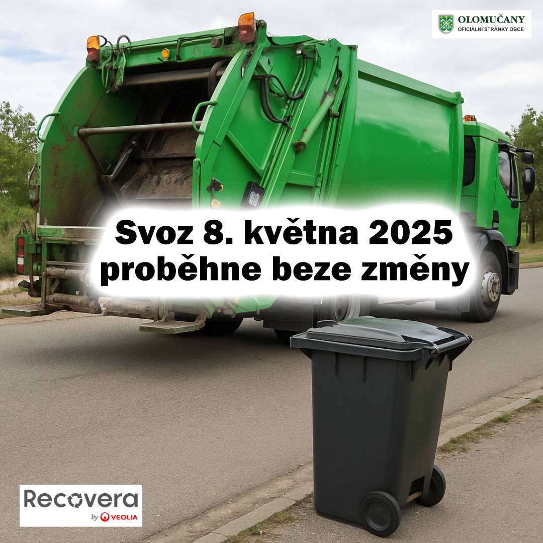 Svozová společnost Recovera Využití zdrojů a.s., oznamuje, že svoz směsného komunálního odpadu proběhne v pravidelném termínu, tedy i ve státní svátek dne 8. května 2025.