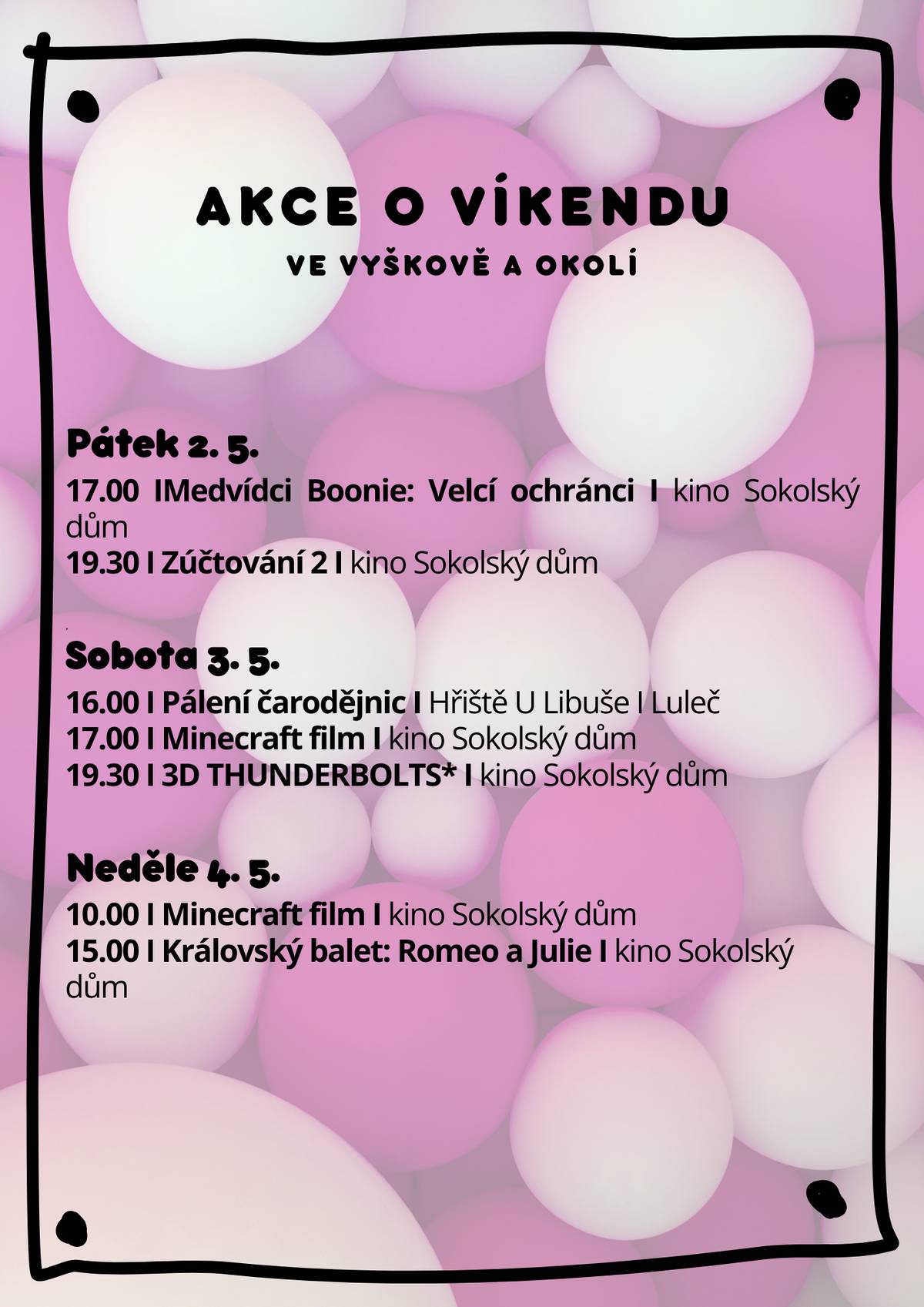 Dobré dopoledne přejeme a přinášíme tentokrát trošku "hubenější" přehled víkendové zábavy 😉