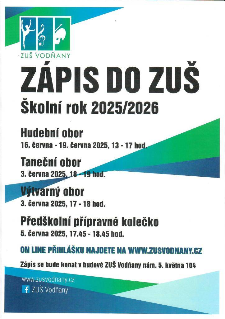 ZUŠ Vodňany vás zve na zápisy do jednotlivých kroužků.