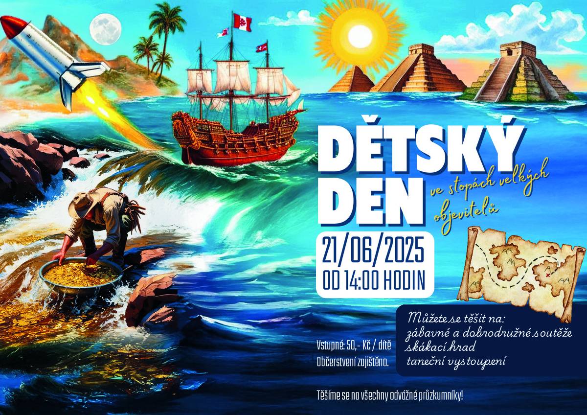 Zveme všechny malé objevitele na velký dětský den v sobotu 21.6. od 14 hodin. Začínáme jako vždy u hriště u ZŠ. Více informací na plakátech a FB.