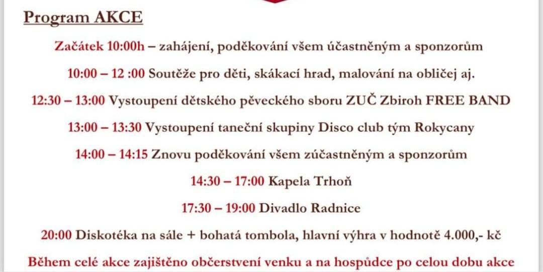 Dne 17.5.2025 proběhne ve Vejvanově kulturní den v pohostinství.  Těšit se můžete na vystoupení dětského pěveckého sboru ZUČ Zbiroh, Disco clubu nebo na divadlo Radnice.