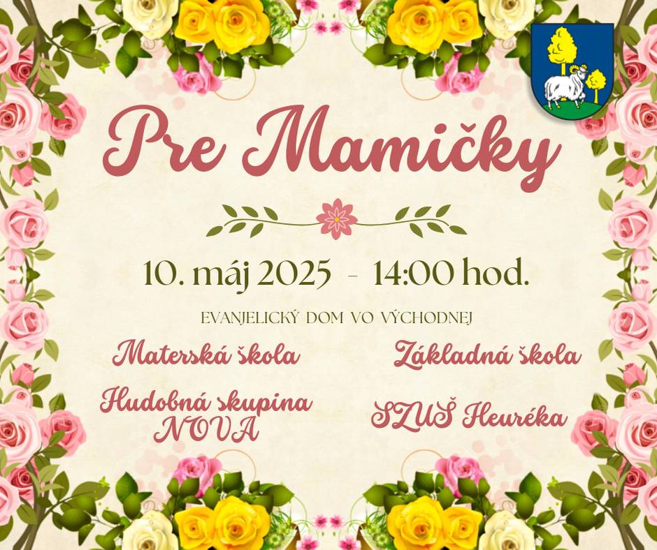 Na sobotňajšie odpoludnie 10. mája 2025 o 14.00 hod sme pripravili v Evanjelickom dome kultúrny program ku "Dňu matiek". V programe vystúpia deti z materskej, základnej a súkromnej umeleckej školy Heuréka. Na podujatie vás srdečne pozývame.
