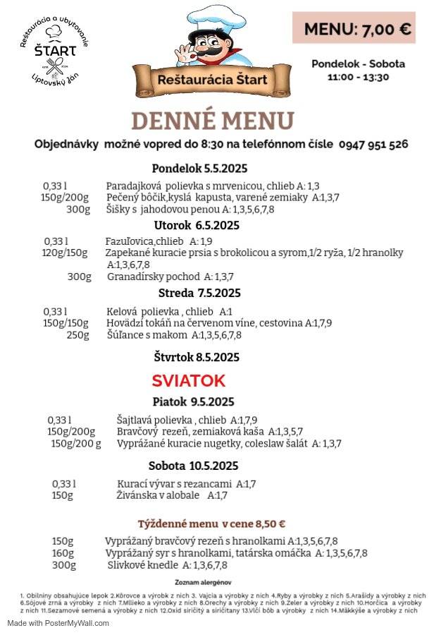 Meníčko na týždeň od 5.5. - 10.5.2025