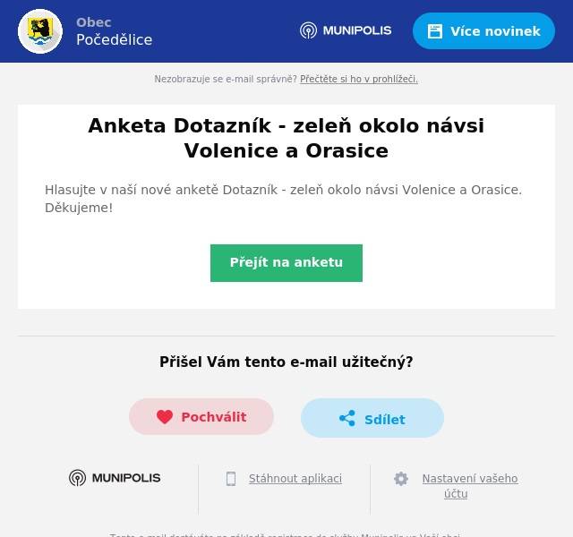 Hlasujte v naší nové anketě Dotazník - zeleň okolo návsi Volenice a Orasice. Děkujeme!