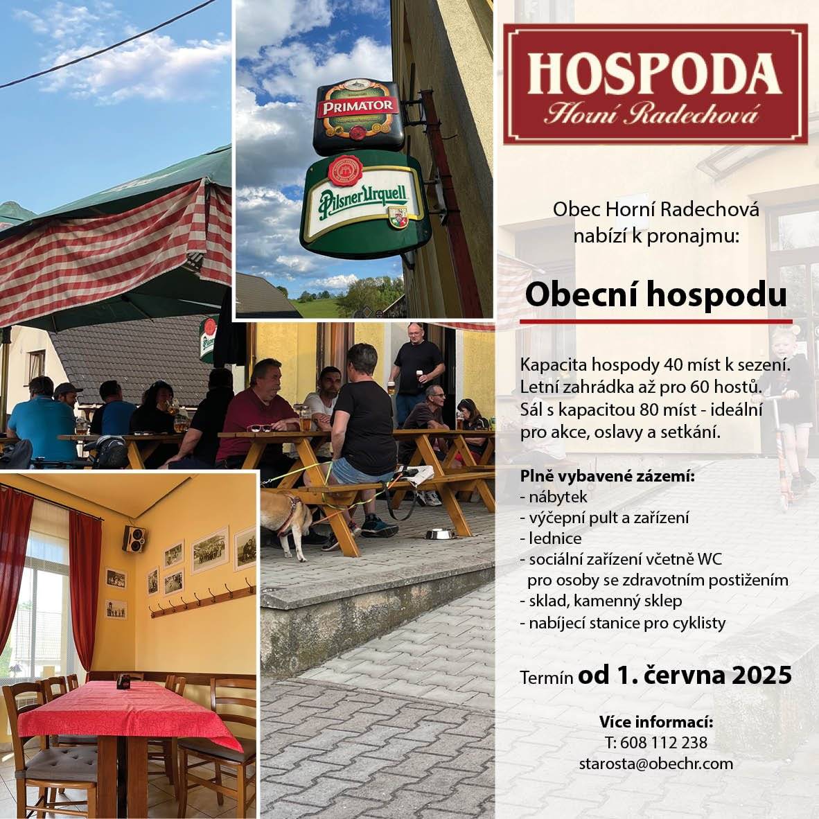 Obec Horní Radechová nabízí k pronájmu nebytové prostory, které jsou ideální pro provoz hostinské činnosti. Tato příležitost je určena pro všechny zájemce o podnikání v oblasti gastronomie.