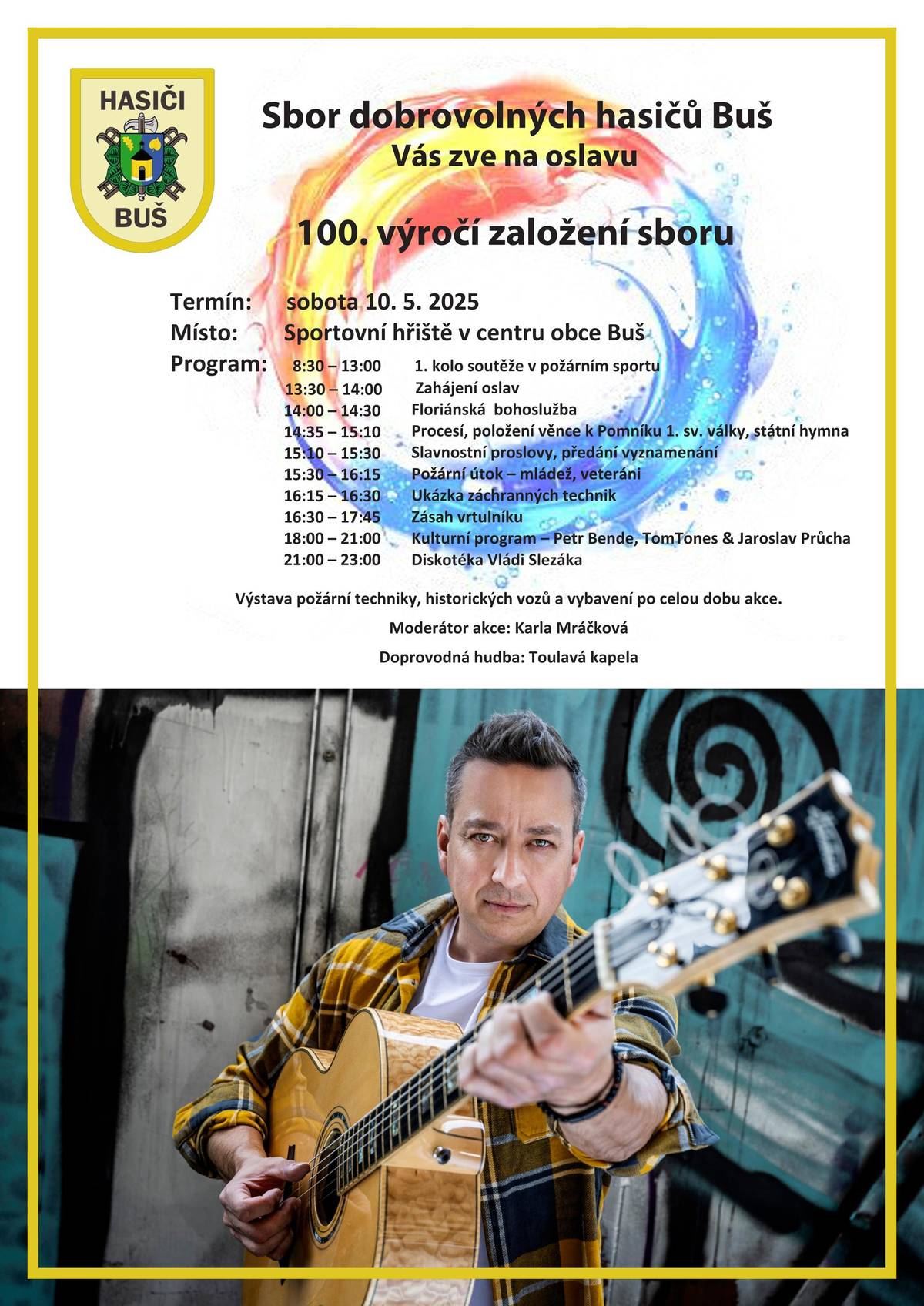 Oslava 100 let od založení SDH Buš se uskuteční v sobotu 10.5.2025 na sportovním hřišti v obci Buš.